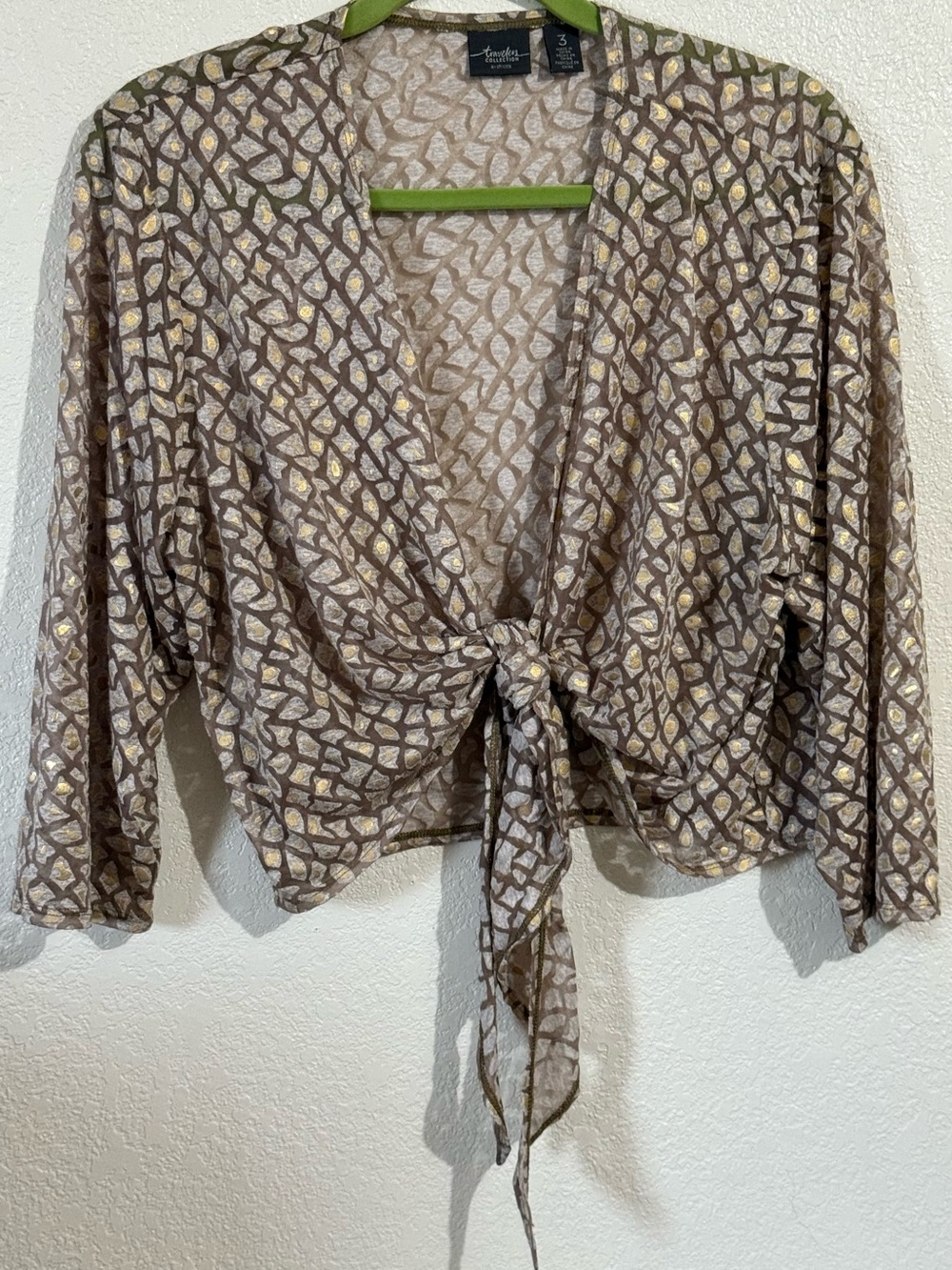 Traveler's Collection by Chico’s Brown & Cream Pattern Top